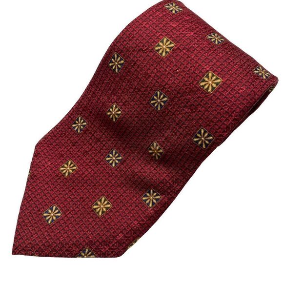Nautica Tie Men's Necktie Silk Maroon Squares Classic Office - Picture 1 of 7